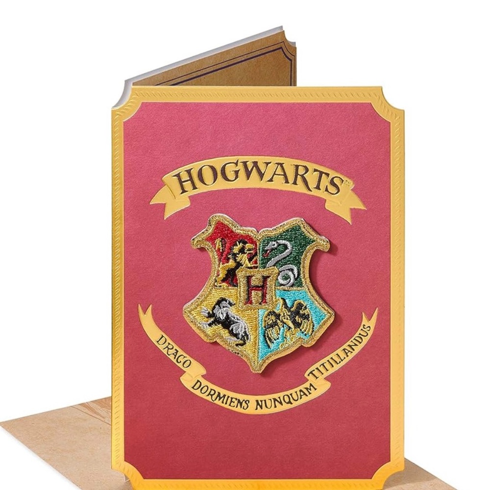 Papyrus Red and Gold Hogwarts Crest Art Patch Card NEW